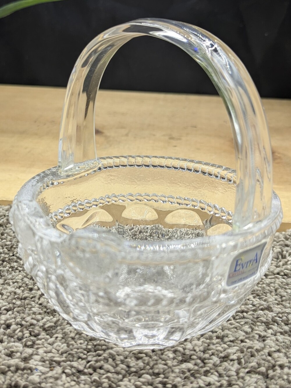 Evita 24% Lead Crystal Basket Candy Dish Scalloped Edges Made In Germany